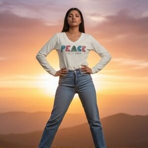 Life Is Good Peace Graphic Long Sleeve Tee Off White Medium